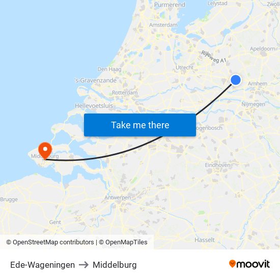 Ede-Wageningen to Middelburg map