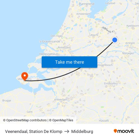 Veenendaal, Station De Klomp to Middelburg map