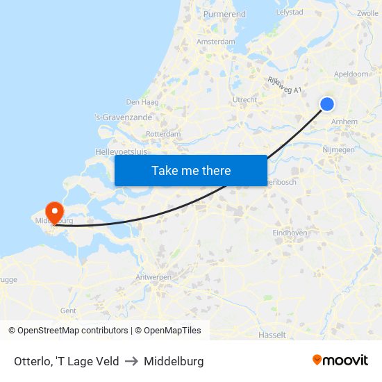 Otterlo, 'T Lage Veld to Middelburg map