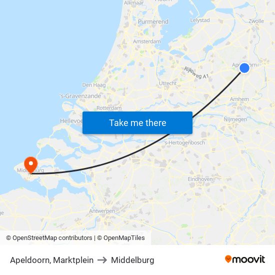 Apeldoorn, Marktplein to Middelburg map