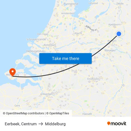 Eerbeek, Centrum to Middelburg map