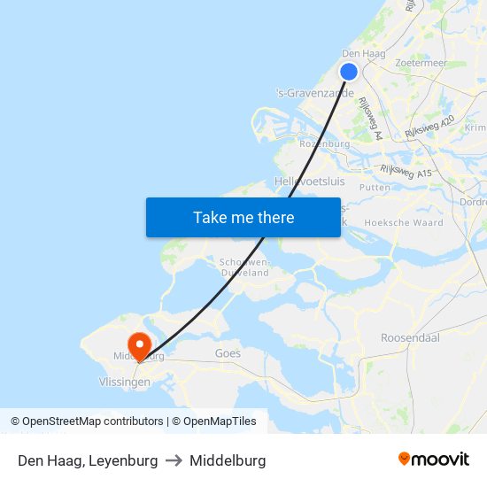 Den Haag, Leyenburg to Middelburg map