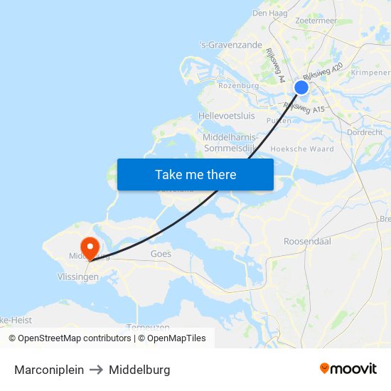 Marconiplein to Middelburg map