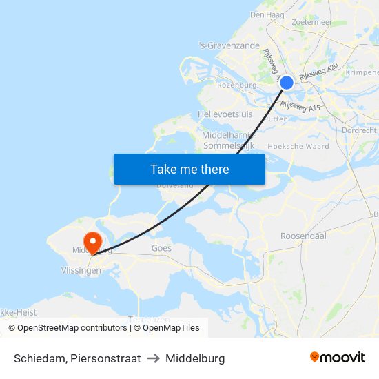 Schiedam, Piersonstraat to Middelburg map