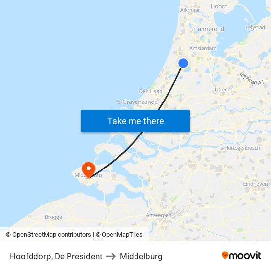 Hoofddorp, De President to Middelburg map