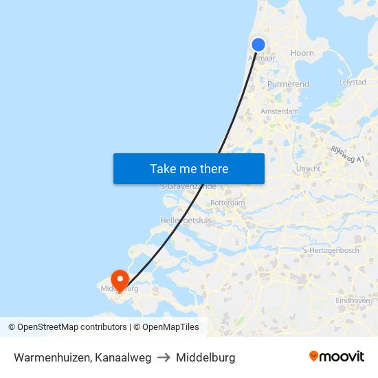 Warmenhuizen, Kanaalweg to Middelburg map