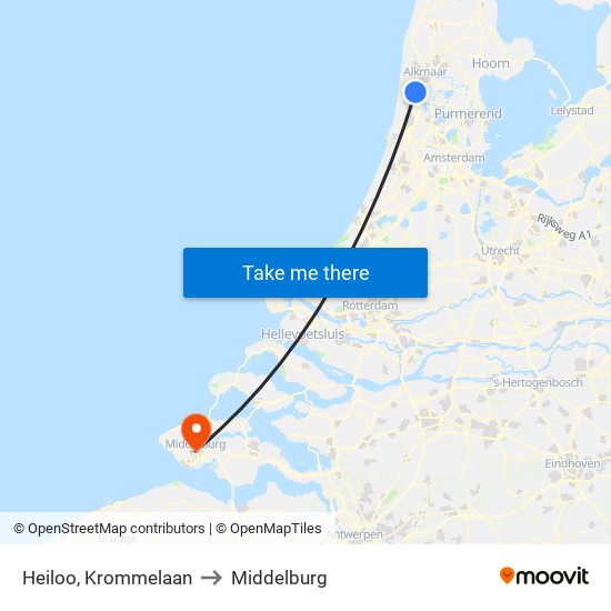 Heiloo, Krommelaan to Middelburg map