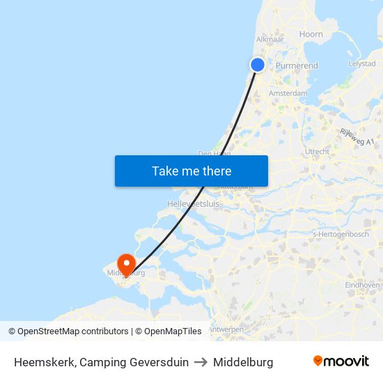 Heemskerk, Camping Geversduin to Middelburg map