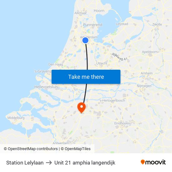 Station Lelylaan to Unit 21 amphia langendijk map