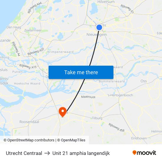 Utrecht Centraal to Unit 21 amphia langendijk map