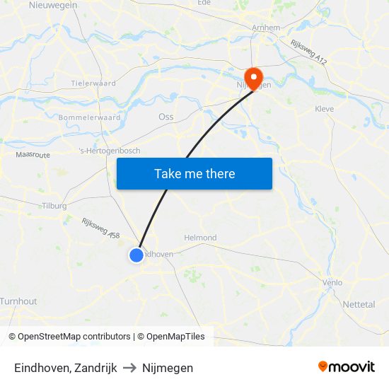 Eindhoven, Zandrijk to Nijmegen map