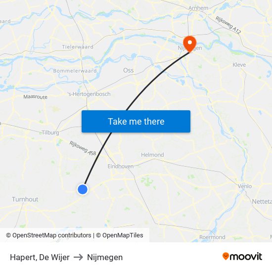 Hapert, De Wijer to Nijmegen map