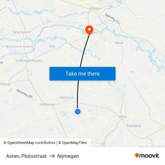 Asten, Plutostraat to Nijmegen map