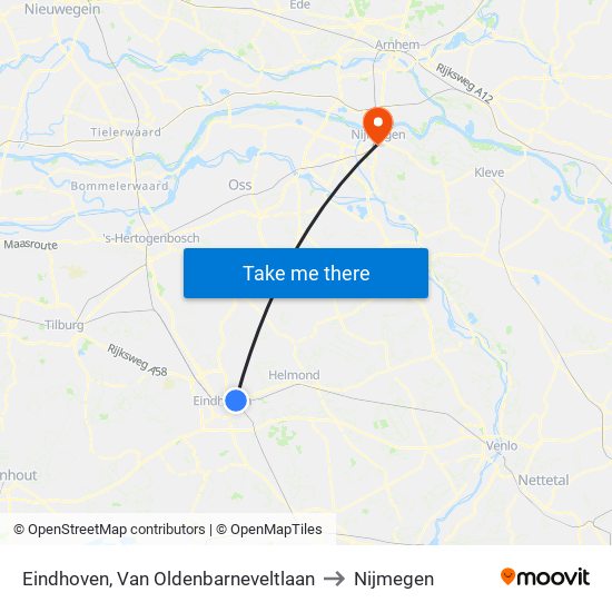 Eindhoven, Van Oldenbarneveltlaan to Nijmegen map