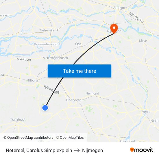 Netersel, Carolus Simplexplein to Nijmegen map