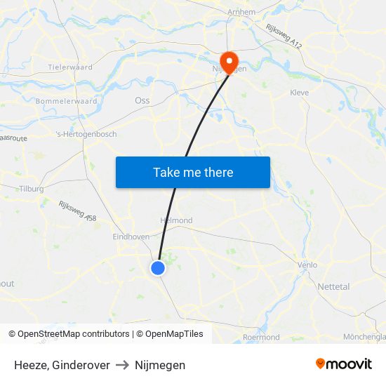 Heeze, Ginderover to Nijmegen map