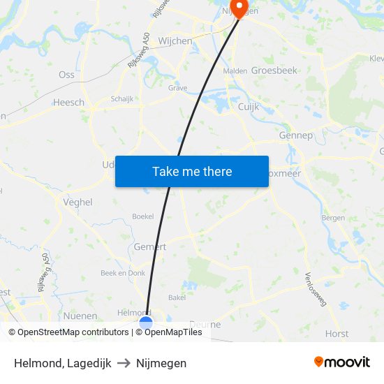Helmond, Lagedijk to Nijmegen map