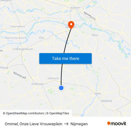 Ommel, Onze Lieve Vrouweplein to Nijmegen map