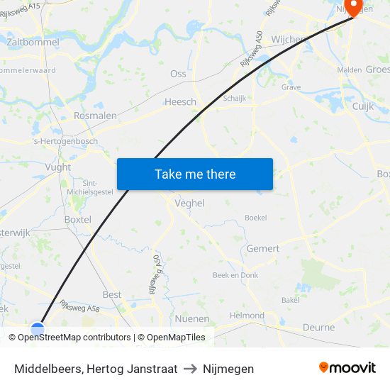 Middelbeers, Hertog Janstraat to Nijmegen map