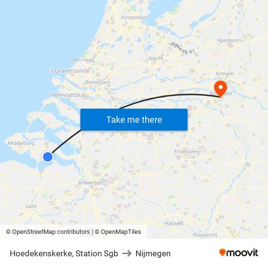 Hoedekenskerke, Station Sgb to Nijmegen map