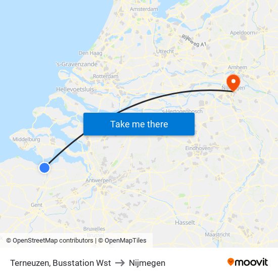 Terneuzen, Busstation Wst to Nijmegen map