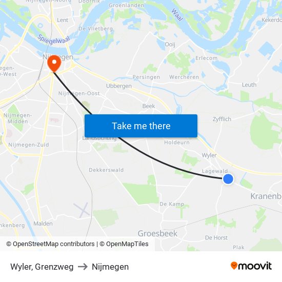 Wyler, Grenzweg to Nijmegen map