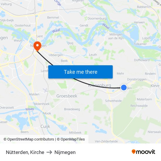 Nütterden, Kirche to Nijmegen map