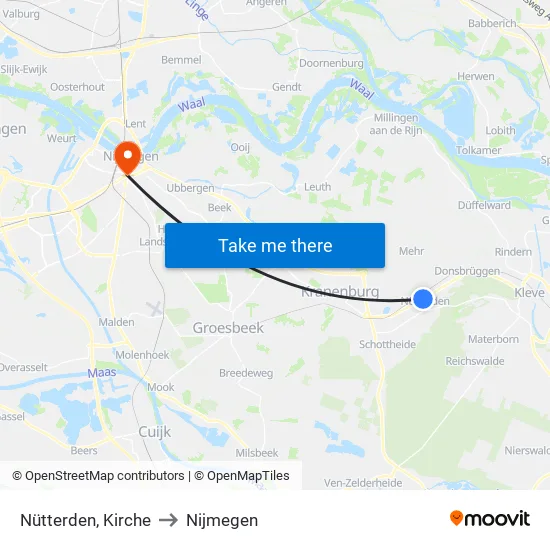 Nütterden, Kirche to Nijmegen map
