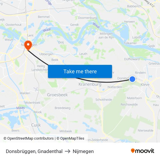 Donsbrüggen, Gnadenthal to Nijmegen map