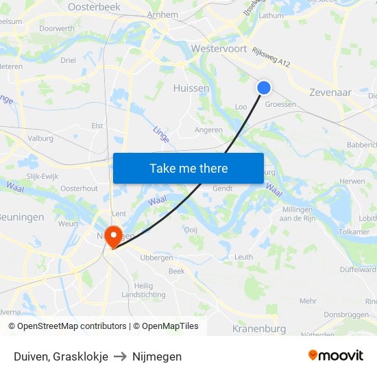 Duiven, Grasklokje to Nijmegen map