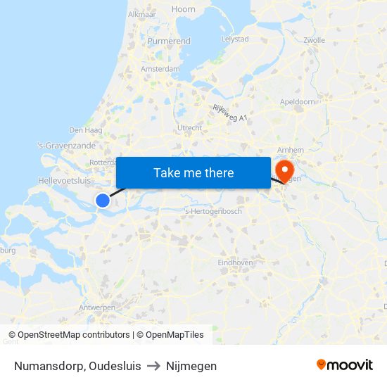 Numansdorp, Oudesluis to Nijmegen map