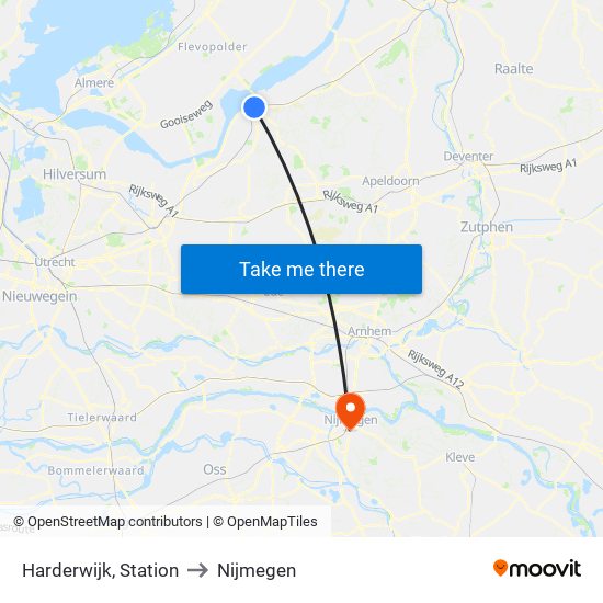 Harderwijk, Station to Nijmegen map