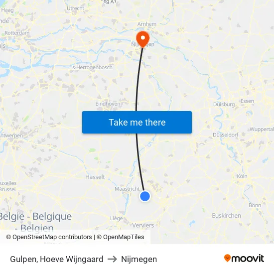 Gulpen, Hoeve Wijngaard to Nijmegen map