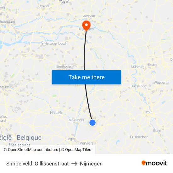 Simpelveld, Gillissenstraat to Nijmegen map