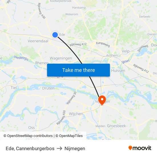 Ede, Cannenburgerbos to Nijmegen map