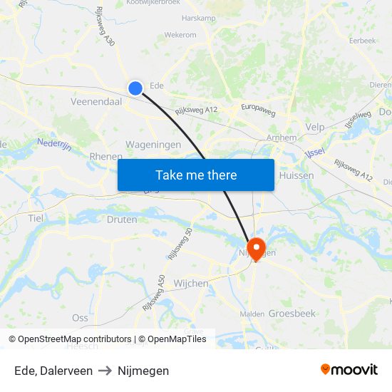 Ede, Dalerveen to Nijmegen map