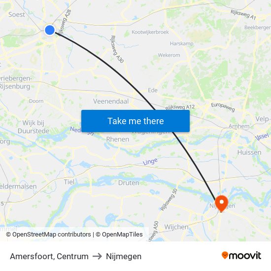 Amersfoort, Centrum to Nijmegen map