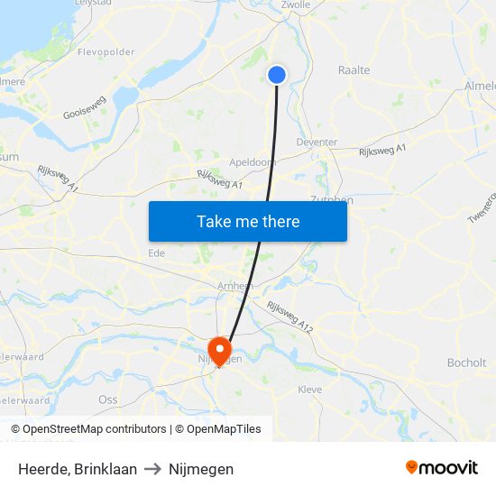 Heerde, Brinklaan to Nijmegen map