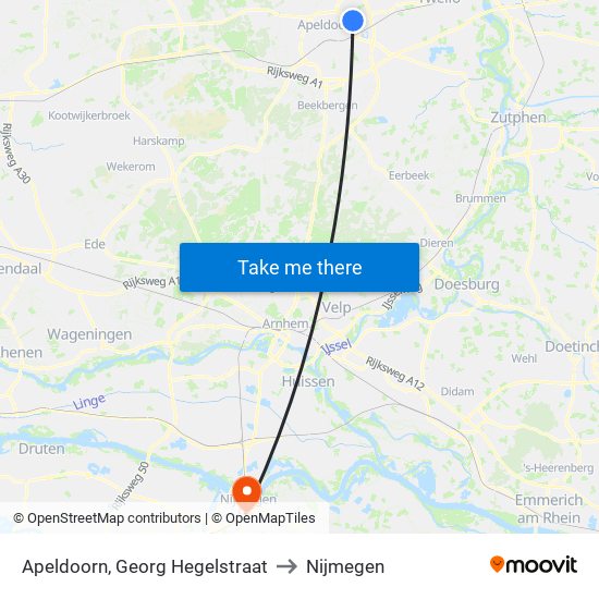 Apeldoorn, Georg Hegelstraat to Nijmegen map