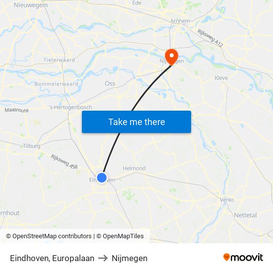 Eindhoven, Europalaan to Nijmegen map