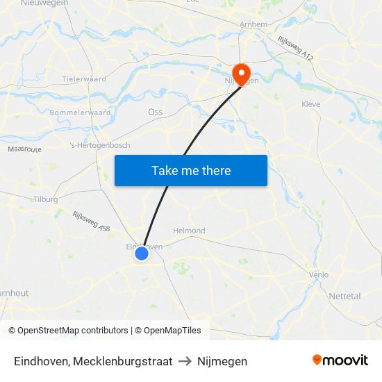 Eindhoven, Mecklenburgstraat to Nijmegen map