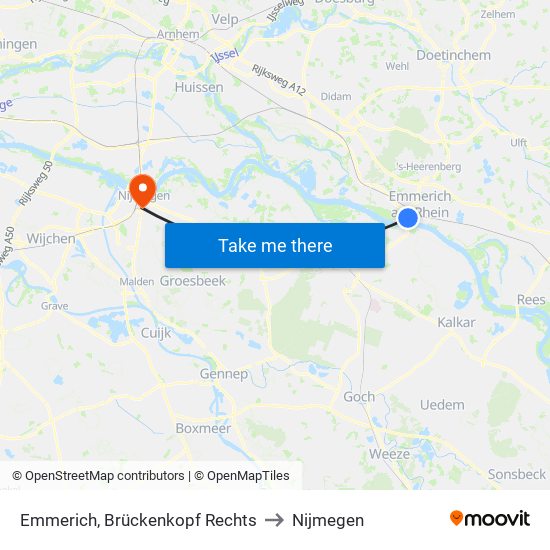 Emmerich, Brückenkopf Rechts to Nijmegen map