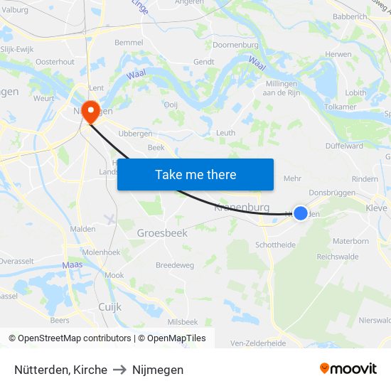 Nütterden, Kirche to Nijmegen map