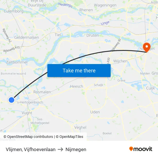 Vlijmen, Vijfhoevenlaan to Nijmegen map