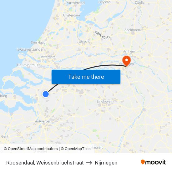 Roosendaal, Weissenbruchstraat to Nijmegen map