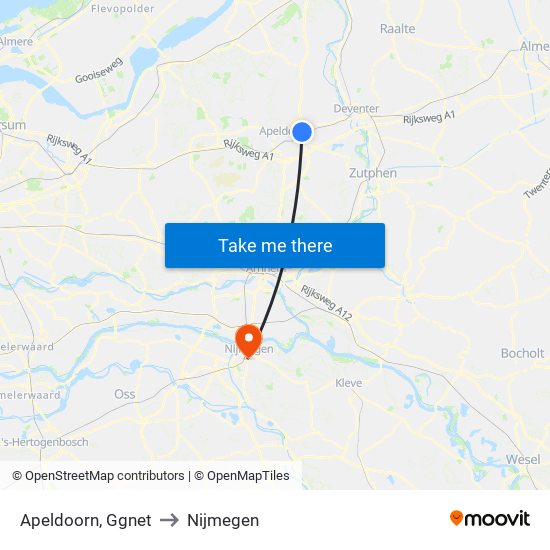 Apeldoorn, Ggnet to Nijmegen map