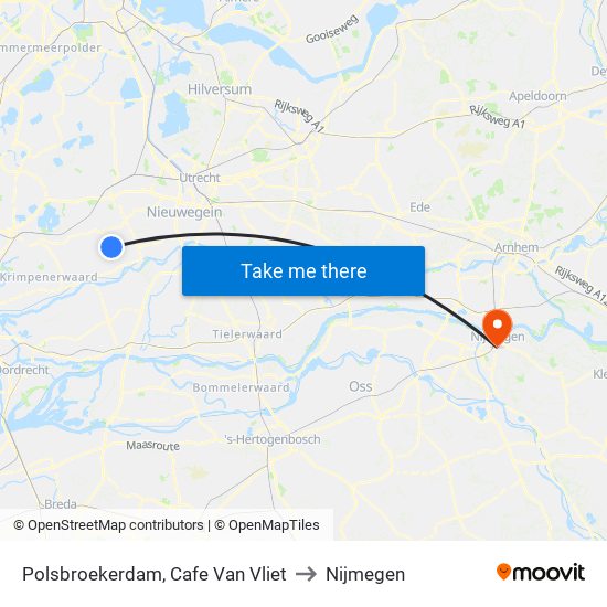 Polsbroekerdam, Cafe Van Vliet to Nijmegen map