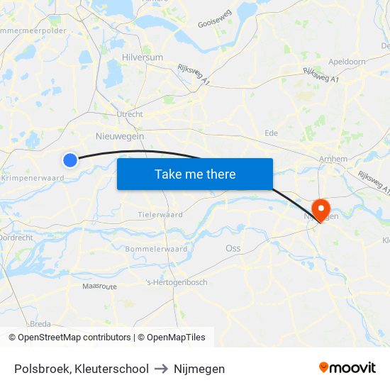 Polsbroek, Kleuterschool to Nijmegen map