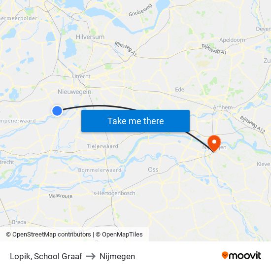 Lopik, School Graaf to Nijmegen map