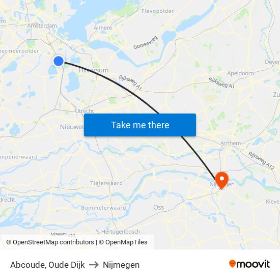 Abcoude, Oude Dijk to Nijmegen map